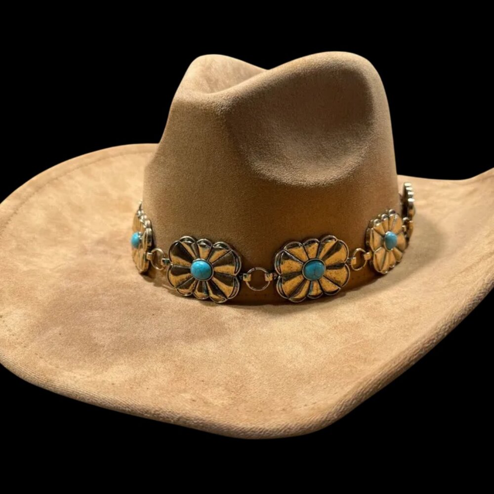 Brown Gold Turquoise Concho Band Hat